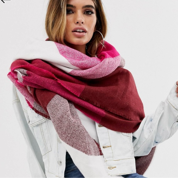 ASOS Design Oversized Square Woven Scarf in Checkered Pink - Picture 1 of 8